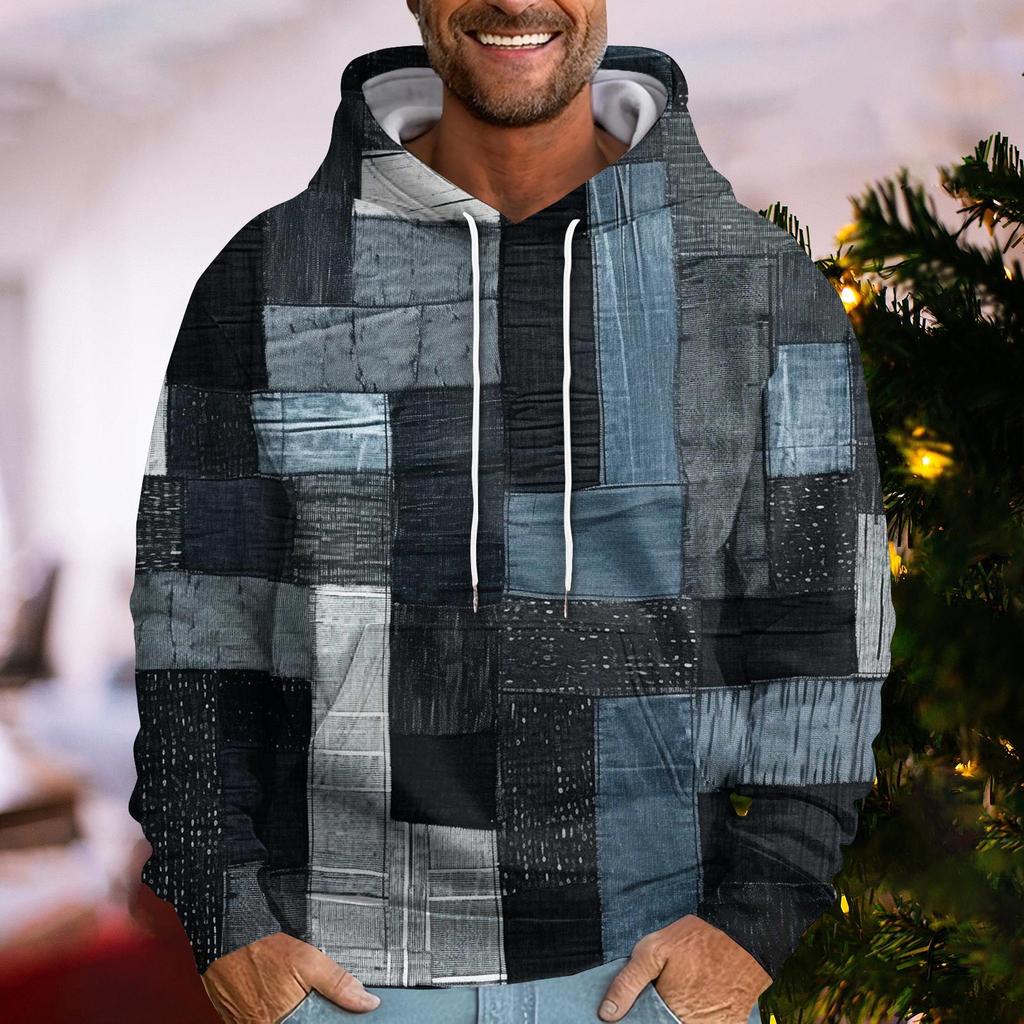 Denim Plaid Printed Mens Women Universal Hoodies Autumn Fashion Street Men Sweatshirts Casual Loose Men Clothing Tops Hoodies