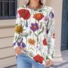 Women's Fashionable Casual Floral Retro Print Pleated Comfortable Round Neck Loose Long Sleeve T-shirt Top