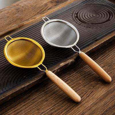 Teapot Accessories Wooden Handle Tea Strainer Stainless Steel with Hook Leak Mesh Sieve Reusable Mesh Strainer Coffee