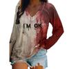 Halloween Bloody Print 3D Graphic Long Sleeve T-Shirt Casual V-Neck Top Polyester Breathable Women's Fashion Apparel