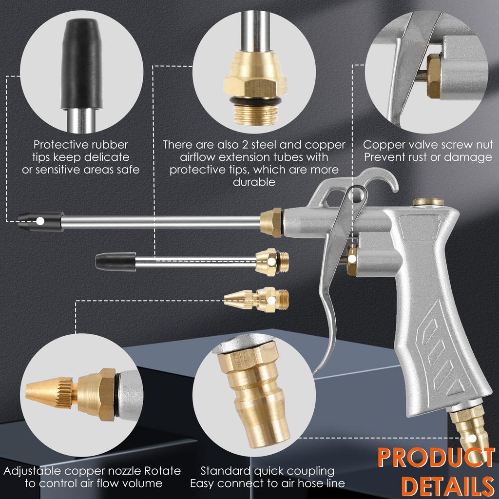 Industrielle Luftblaspistolen Verstellbare Düse Stahldüse Pneumatische Düse Reinigungswerkzeug Kompressor Tragbare Reinigungszubehör