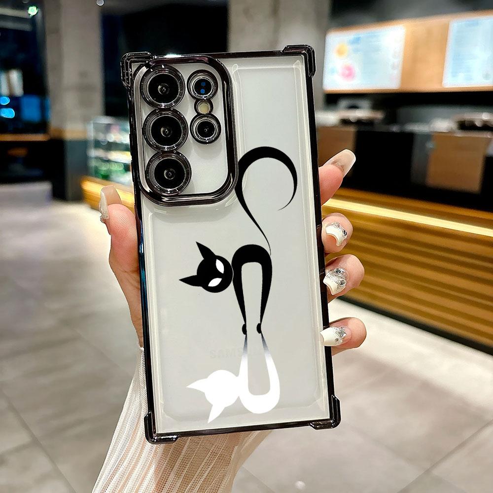 Cartoon Cute Little Black Cat Coque For Galaxy S26 Ultra Phone Case For Samsung S26 S25 S24 S23 S21 Ultra S20 FE S25 Plus Cover