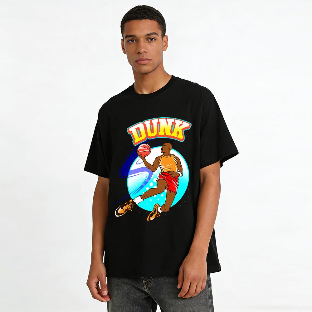 Street Style Dunk Print T-shirt Cool Basketball Sports Casual Tee Pure cotton T-shirt