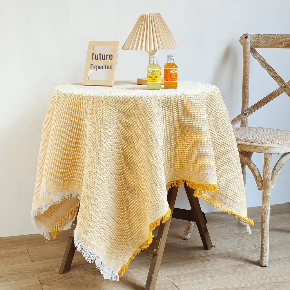 Boho Cotton Linen Tassel Tablecloth for Round Coffee & Dining Tables