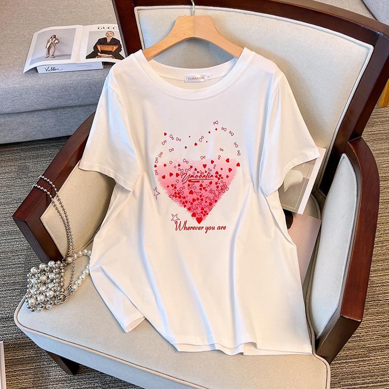 Plus Size Loose Fit Mid-Length Round Neck Short-Sleeve T-Shirt for Women