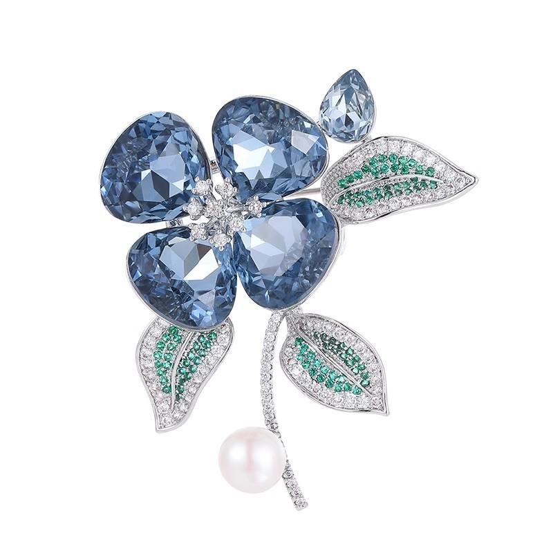 

Elegant Orchid Floral Crystal Brooch Pin Women s Fashion Luxury Small Lapel Pin Suit Accessory синій