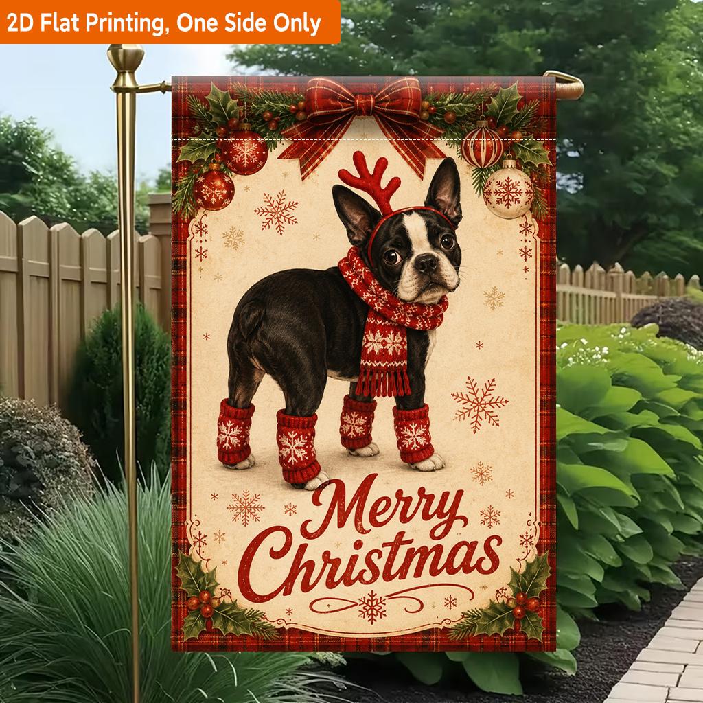2D Flat - 2D Flat Printing Garden Flag 1pc, Christmas Dog Wearing Sweater Durable Single-Sided Print Yard Flag, Garden & Home Holiday Decoration, 29.9