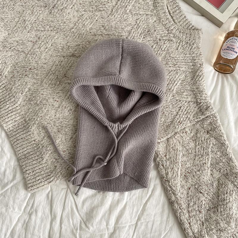 Winter Womens Hats Unisex Knitted Hooded Neck Collar Cap Beanie For Men & Women Drawstring One-Piece Hats Warmer Balaclava Cap