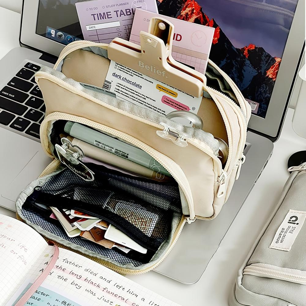 Pouzdro na tužku světlé barvy Aikanuo Taška na tužky Přední kapsa Duální látková kapsička