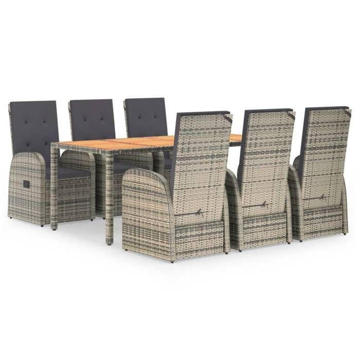 VidaXL Ensemble à manger de jardin et coussins 7 pcs gris rotin, ensemble de salle à manger, ensemble de salle à manger 3157588