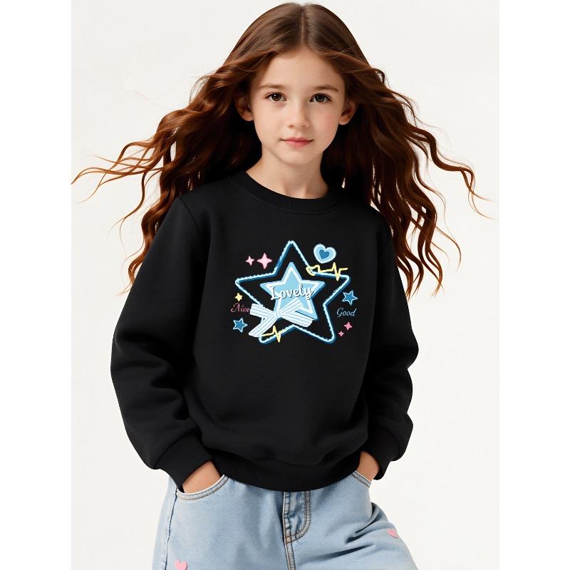 Kids Crewneck Sweatshirt, Lovely Star Bow Heart Cute Creative Print,Daily Casual Top for Spring & Autumn