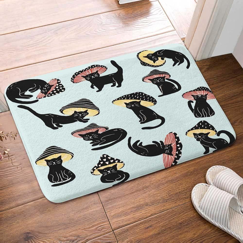 Cartoon Lustige Pilzkatze Fußmatte Niedliche Tägliche Heimdekoration Rutschfeste Matte Badezimmer Wasserabsorbierende Matte Flur Willkommensmatte