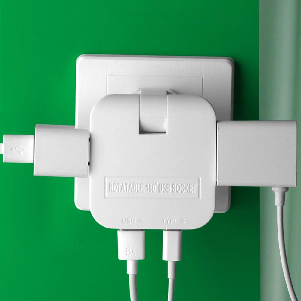 180 Degree Foldable 4 In 1 EU Plug Adapter EU Extension Chargers With USB And Type C Port European Power Converter Socket Outlet