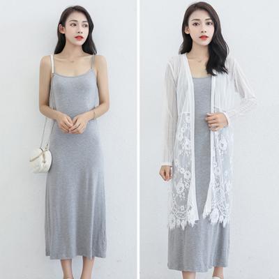 Summer Sundress Skeeveless Loose Solid Color Stretch Backless Round Neck A-line Inner Wear Outerwear Midi Dress Daily Slip Dress