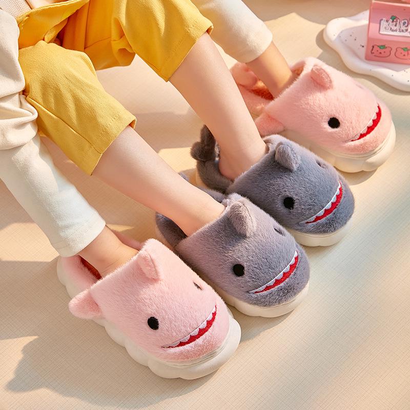 Children's Anti-Slip Cartoon Shark Slippers – Comfortable, Warm Cotton Parent-Child Slippers for Girls
