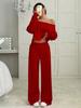 2025 European and American cross-border independent station new women's autumn and winter casual loose round neck long-sleeved sweater trousers suit 