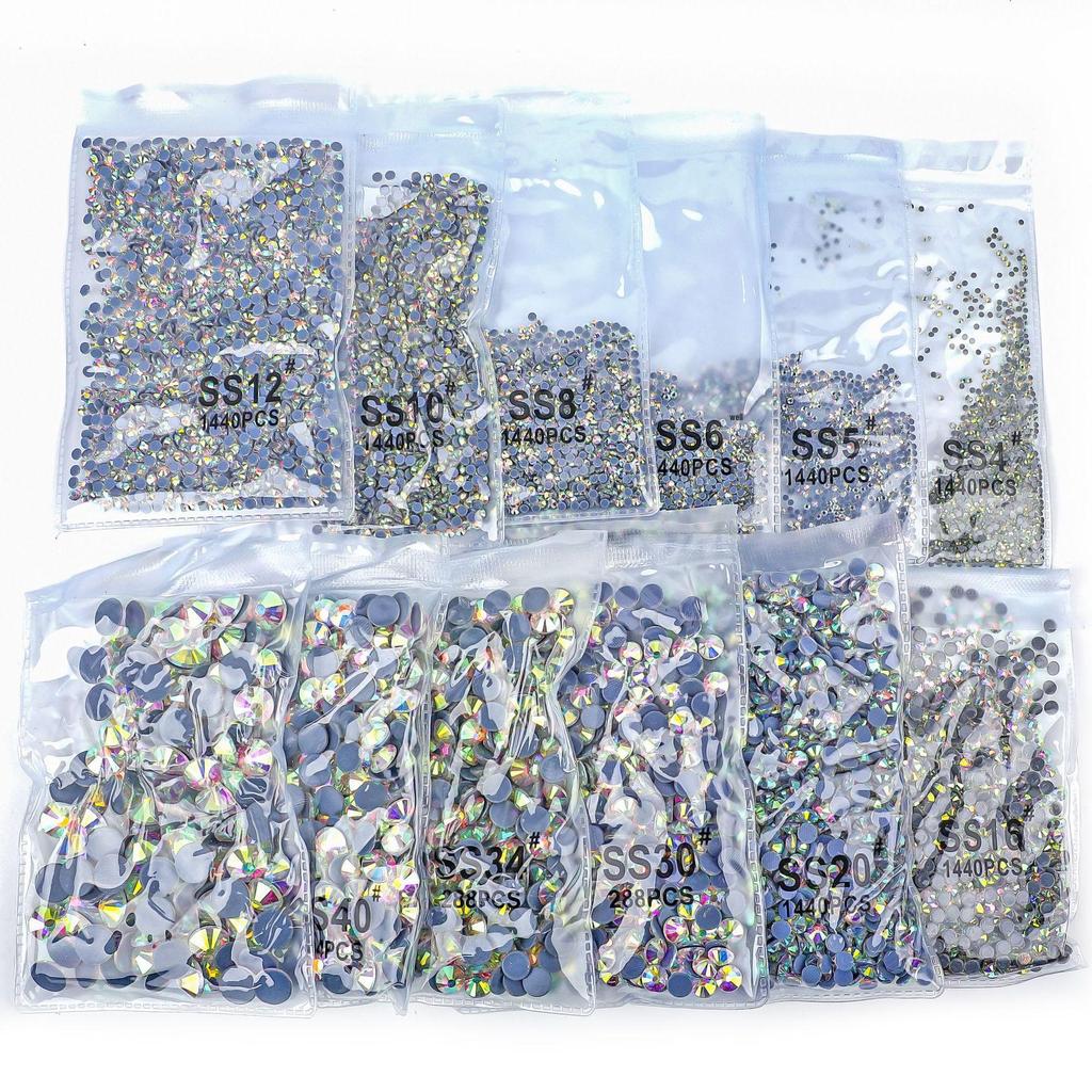 White AB Hotfix Glass Crystal Rhinestones for DIY Clothing & Phone Accessories - Medium Flatback Glue Rhinestones