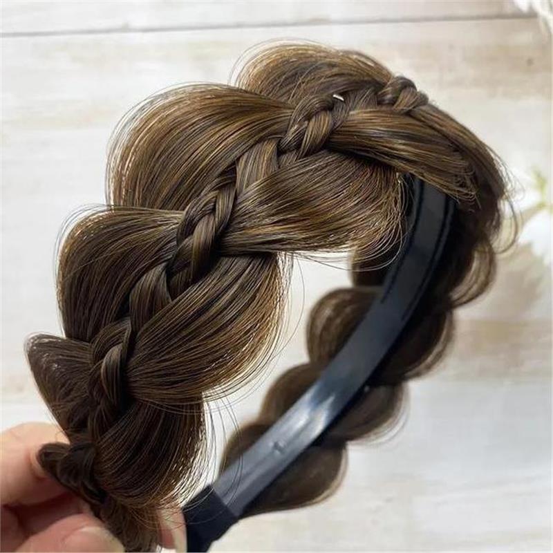 Gourd Braid High Crown Hair Extension - Non-Slip Fishtail Headband with Teeth, Conceals White Hair
