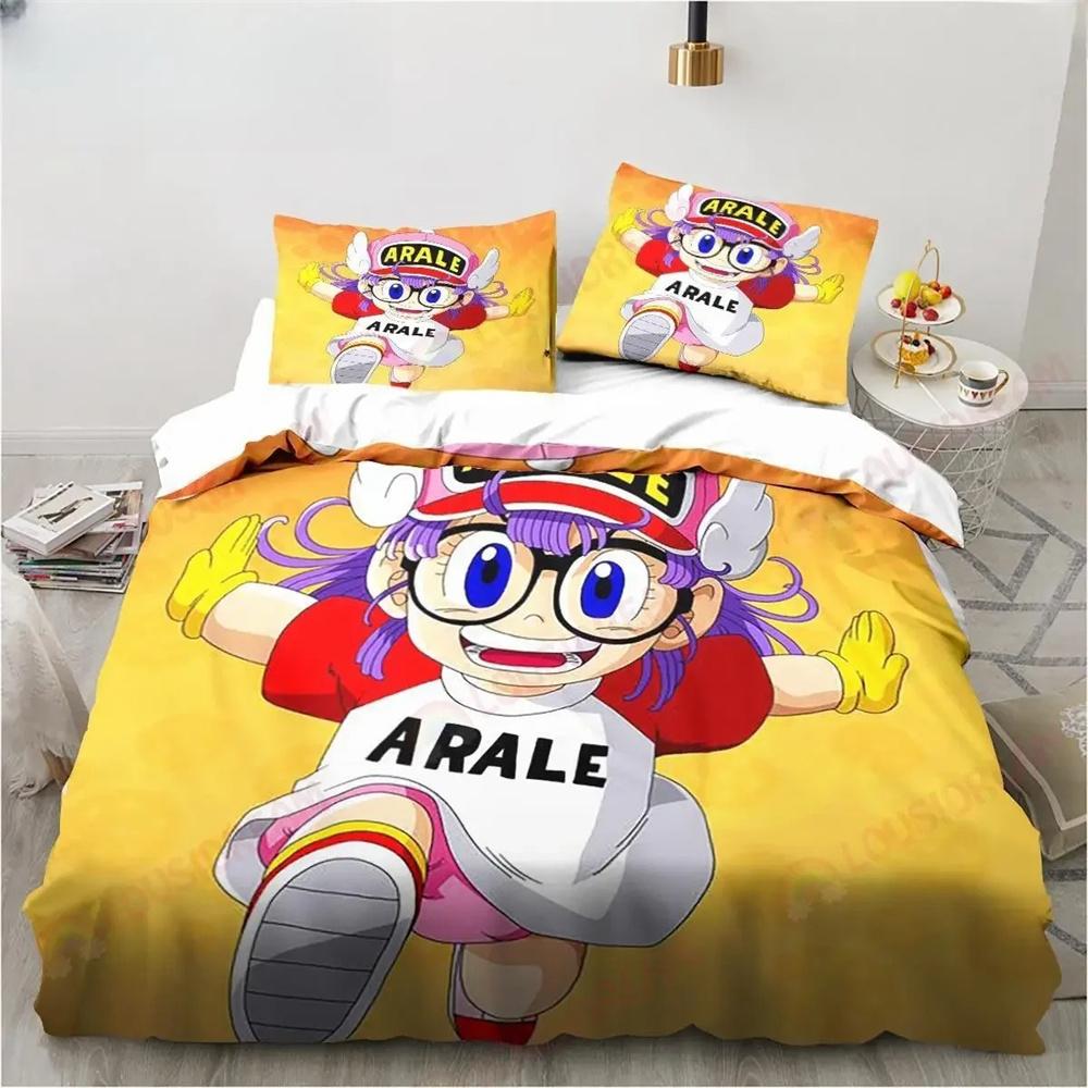 New Cute Cartoon Dr SSlump Arale Anime Bedding Collection Linen King Twin Double Child Bedding Collection Mircofiber Or Polyester Duvet Cover