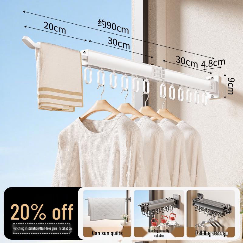 Wall-Mounted Retractable Folding Clothes Drying Rack for Indoor/Balcony Use