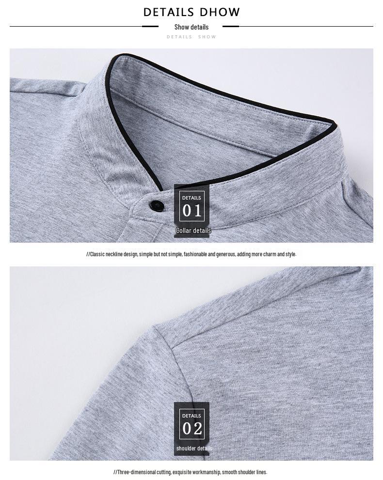 2025 Men's Slim-Fit Stand-Up Collar T-Shirt: Casual, Solid Color, Short-Sleeve, Versatile Cotton for Summer