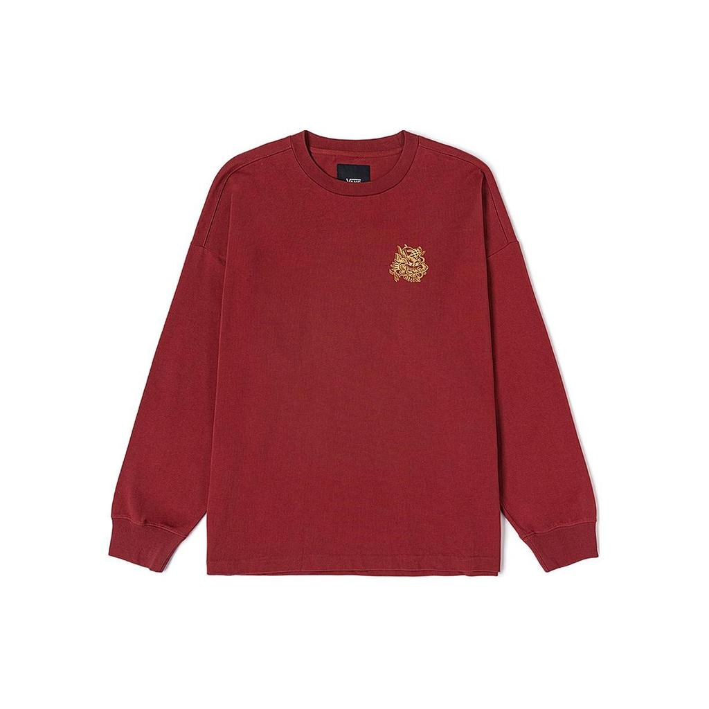 Vans Year Of The Dragon Zodiac Series Printed Letter Crew Neck Pullover Loose Long Sleeve T-Shirt Unisex T-Shirt Red Brown VN000GP87BF