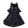 French Vacation Sexy One-word Shoulder Horn Sleeve Dress Women's Summer Senior Feeling Waist Thin Ruffle Edge Dress