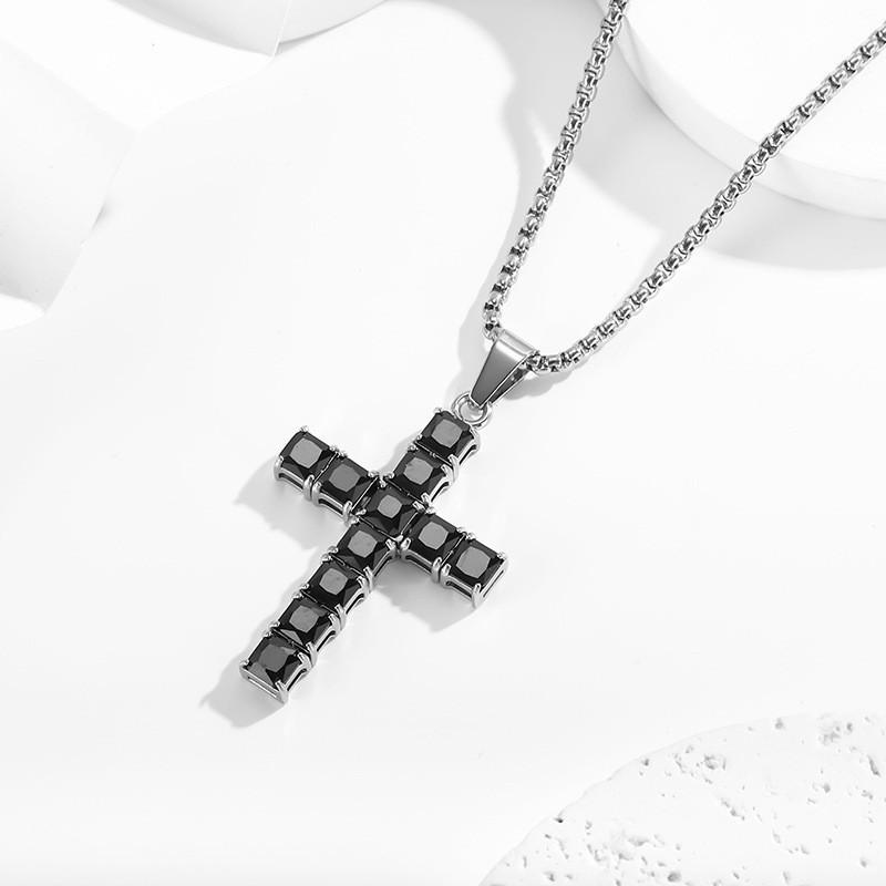 2026 Stone Cross Necklace Fashion Light Luxury Necklace Jewelry Premium Jewelry Full Diamond Men's Necklace