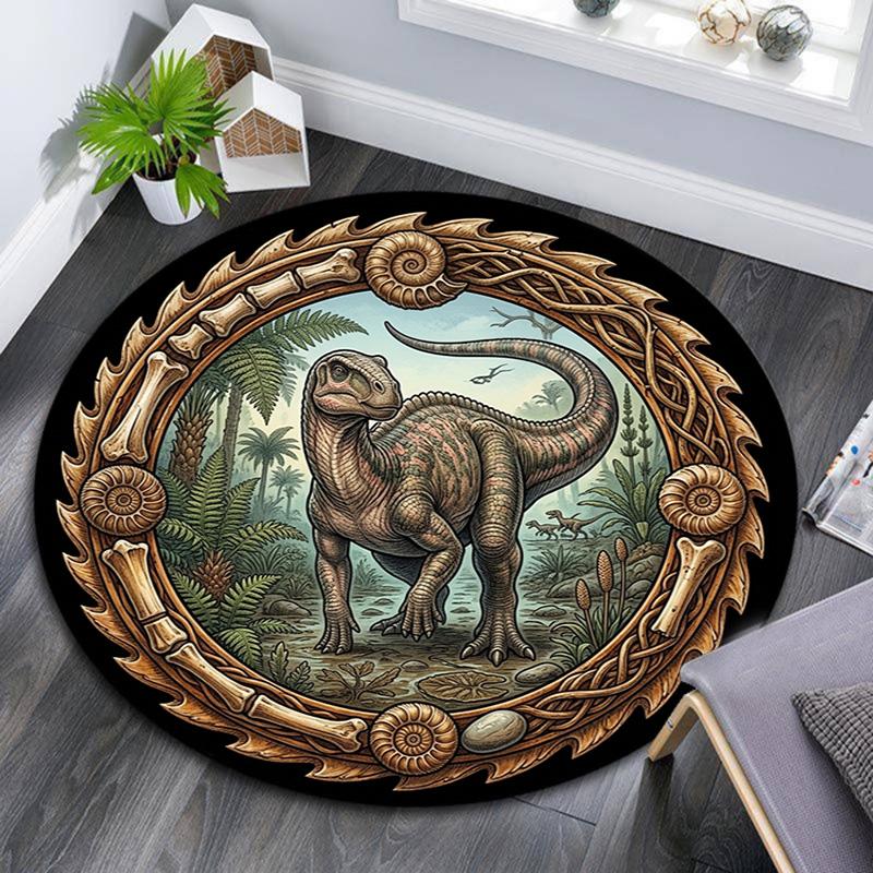 Prehistoric Dinosaur Scene Round Area Rug Under Office Chairs Bedroom Living Room Home Decor