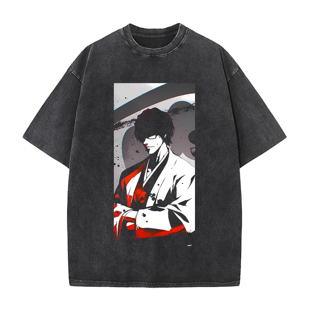 Anime BLEACH Aizen Sousuke Printed Tee Men Women Washed Cotton T-shirts Short Sleeve Vintage T Shirt Harajuku Oversized Tshirt S