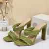 Nová móda Čtvercové vysoké podpatky Muly Dámské pantofle Letní Zelená Netkaná Dámské sandály Otevřená špička Nazouvací boty