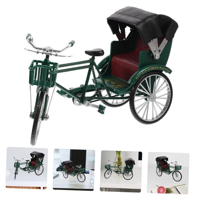 Collectible 1:10 Miniature Tricycle Model Iron Three Wheeld Rickshaw Replicas Vintage Desktop Decoration Gift For Adults