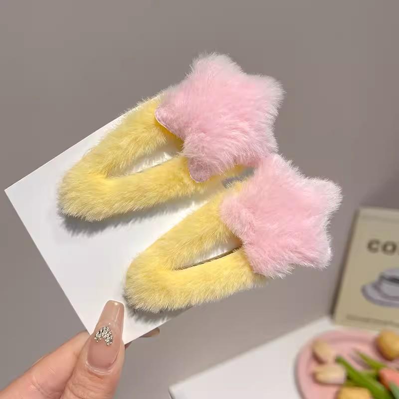 2Pcs Sweet Girls Plush Star Hairpins 2023 Children Kids Fluffy Star Hair Clip Barrettes BB Clip Side Bang Clips Hair Accessories