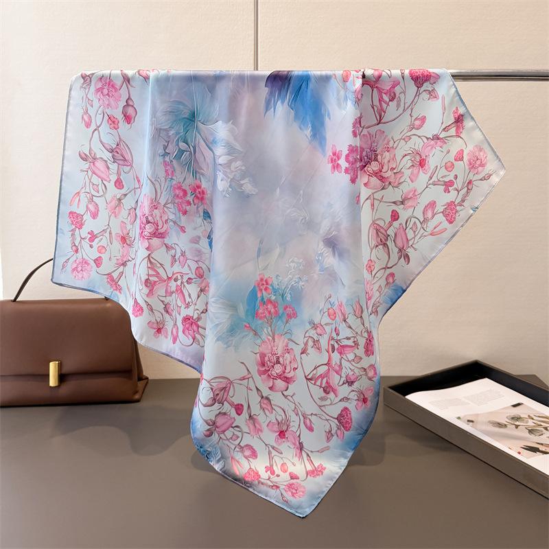 Floral Print Silk Square Scarf Women Neckerchief Female Foulard Headscarf Hijab Bandana Soft Hand Bag Ribbon Decorate Neck Ties