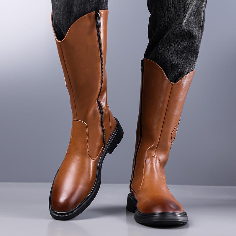 Men’s Motorcycle Boots Western Boots Black Jockey Boots Casual Street Style Cool Brown High Boots Plus Size