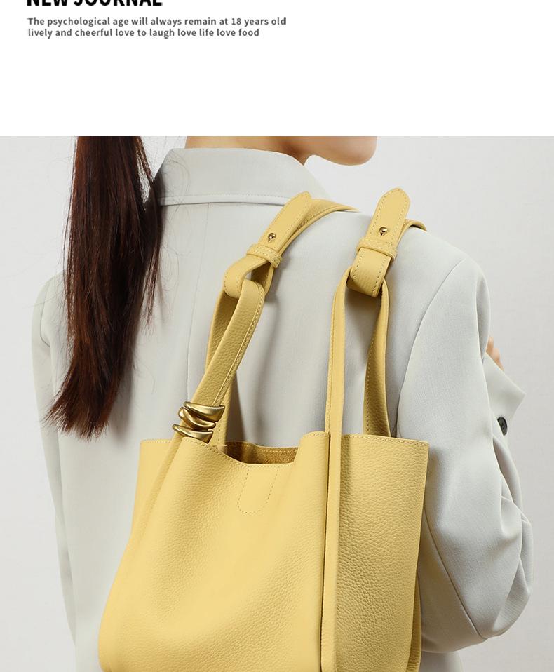 Women's Genuine Leather Autumn Bucket Shoulder Bag - Versatile Picnic Basket Style