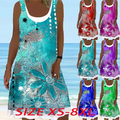 Damen-Kirschblüten-bedrucktes, ärmelloses Rundhalskleid, Übergrößenkleid für Frauen 2022