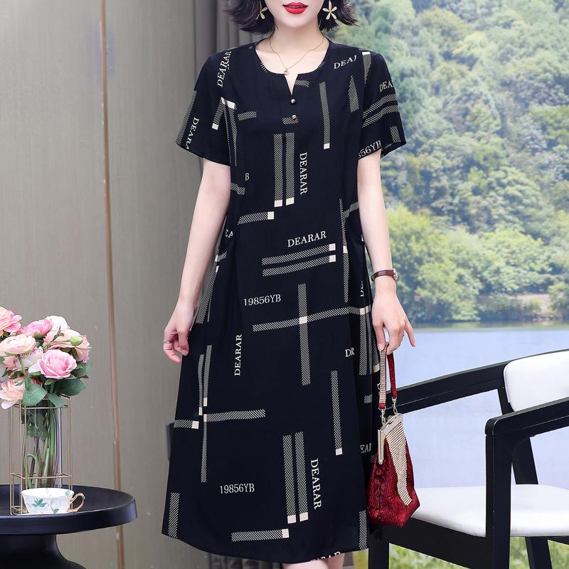 Elegante Damen-Sommerkleider Übergröße Lässig Print Kurzarm Langkleid