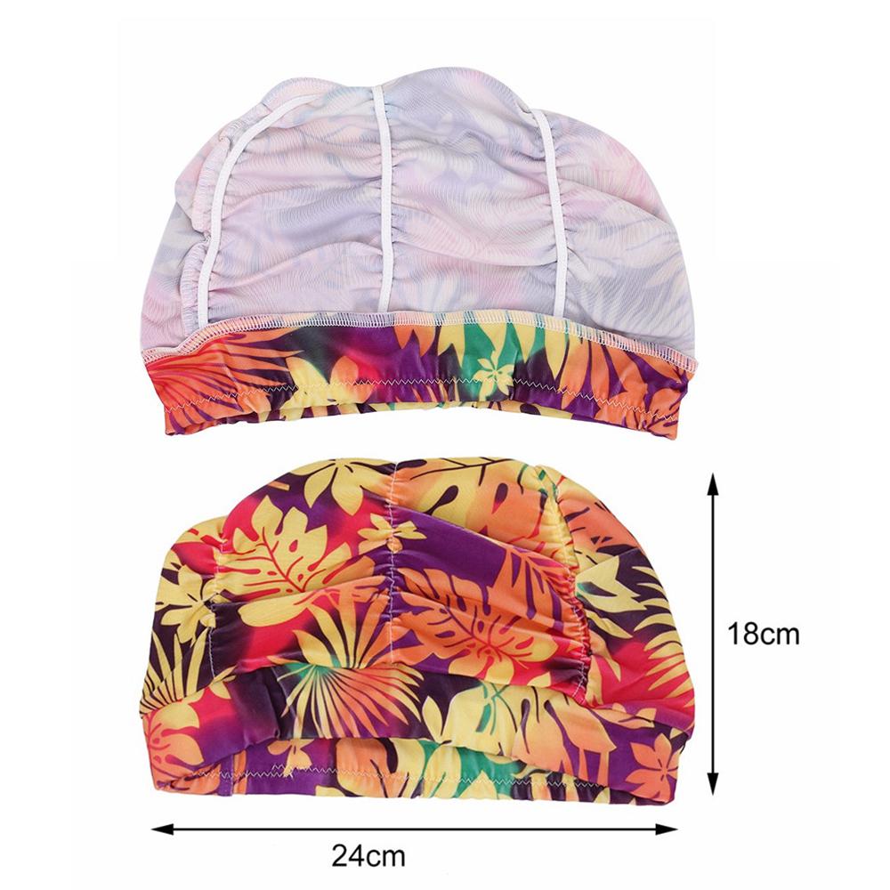 Shower Cap Elastic Nylon Turban Flowers Printed Swimming Cap Pool Bathing Hat Long Hair Protect Waterproof Hats for Men Women
