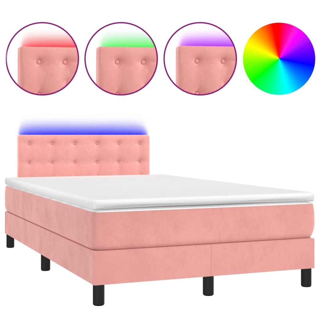 Vidaxl Continental Bed with Mattress and LED, Pink Velvet 120X200Cm