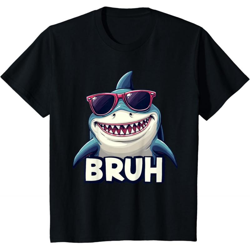 Funny Shark Meme Bruh printed Gift t shirt Vintage Graphic Tee 100 cotton Shortsleeved clothes All size Tops S6XL