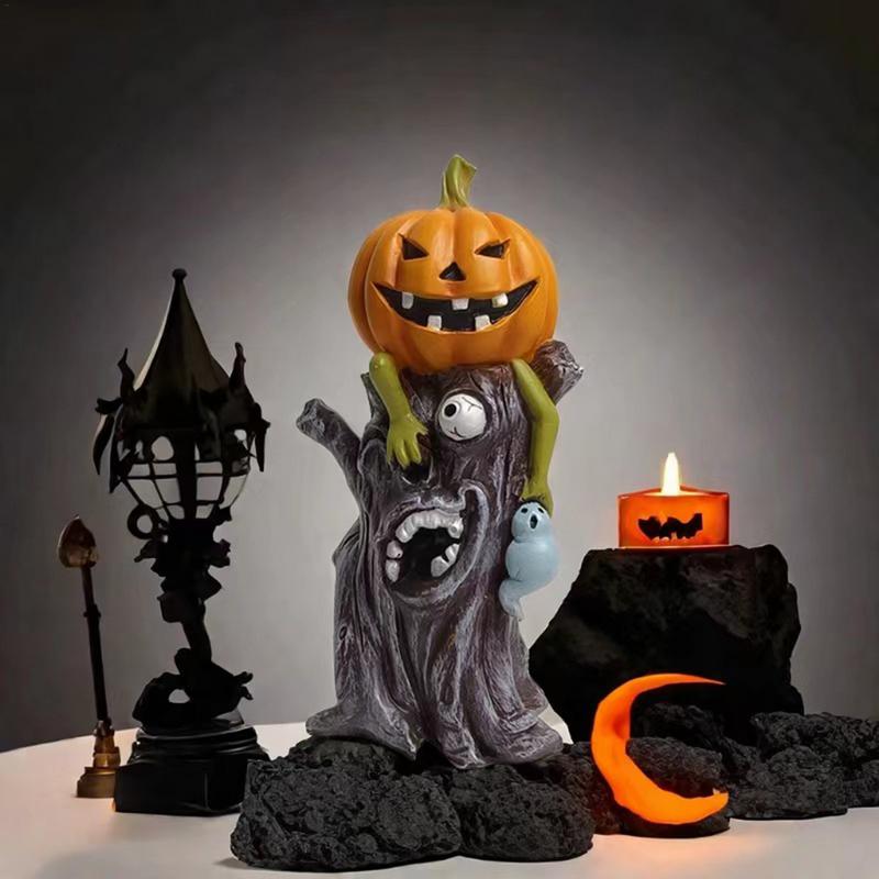 Resin Pumpkin Ghost Tree Stump Statue Halloween Decorations Halloween Figurines Garden Decors for Indoor Haunted House