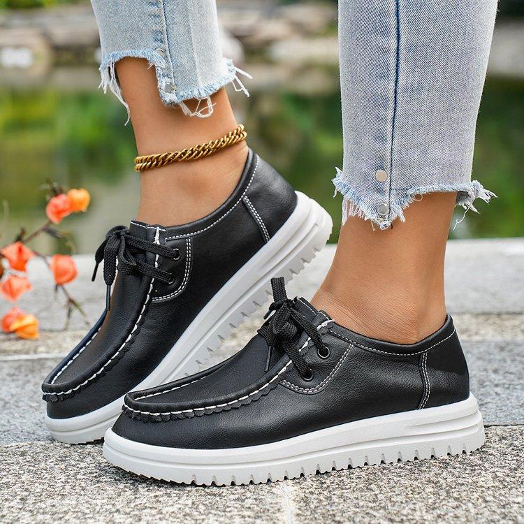 Damskor Plusstorlek EU-storlek Läder Loafers Höst Nya Platta Mångsidiga Brittisk Stil Läderskor