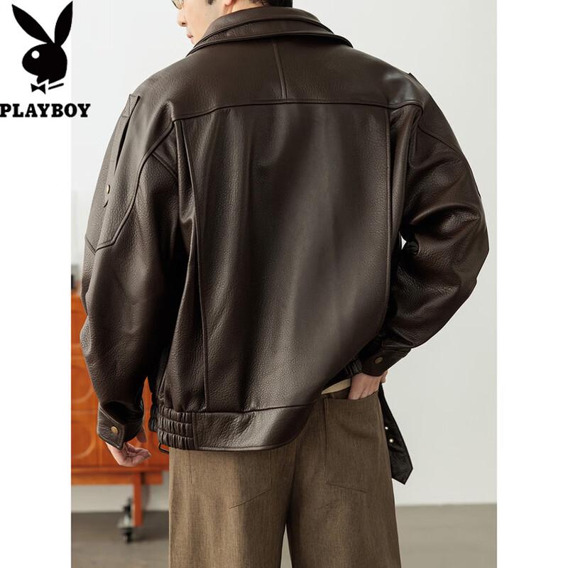 PLAYBOY Men's Genuine Sheepskin Biker Leather Jacket