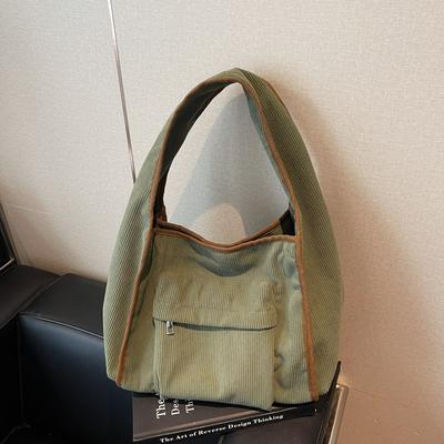 Corduroy Solid Zipper Large Capacity Casual Tote Bag Simple Commuting Shoulder Bags 2026 High-end Design Multiple Pockets Bags