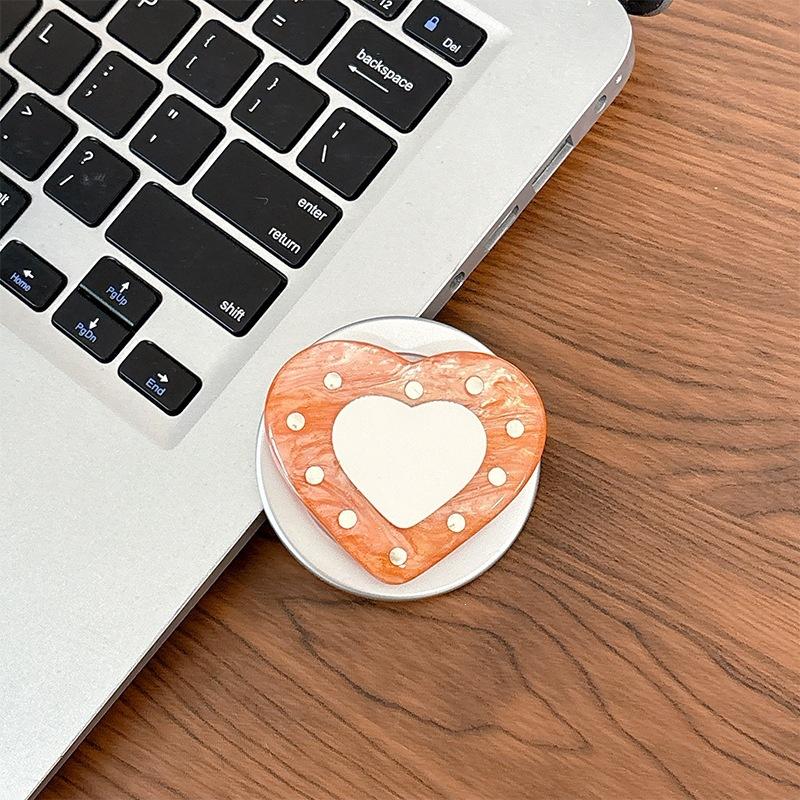 Women'S Magnetic Suction Is Suitable For Magsafe Watching Dramas, Desktop Mobile Phone Airbag Holder, Rhinestone, Heart-Shaped Mirror Sticker