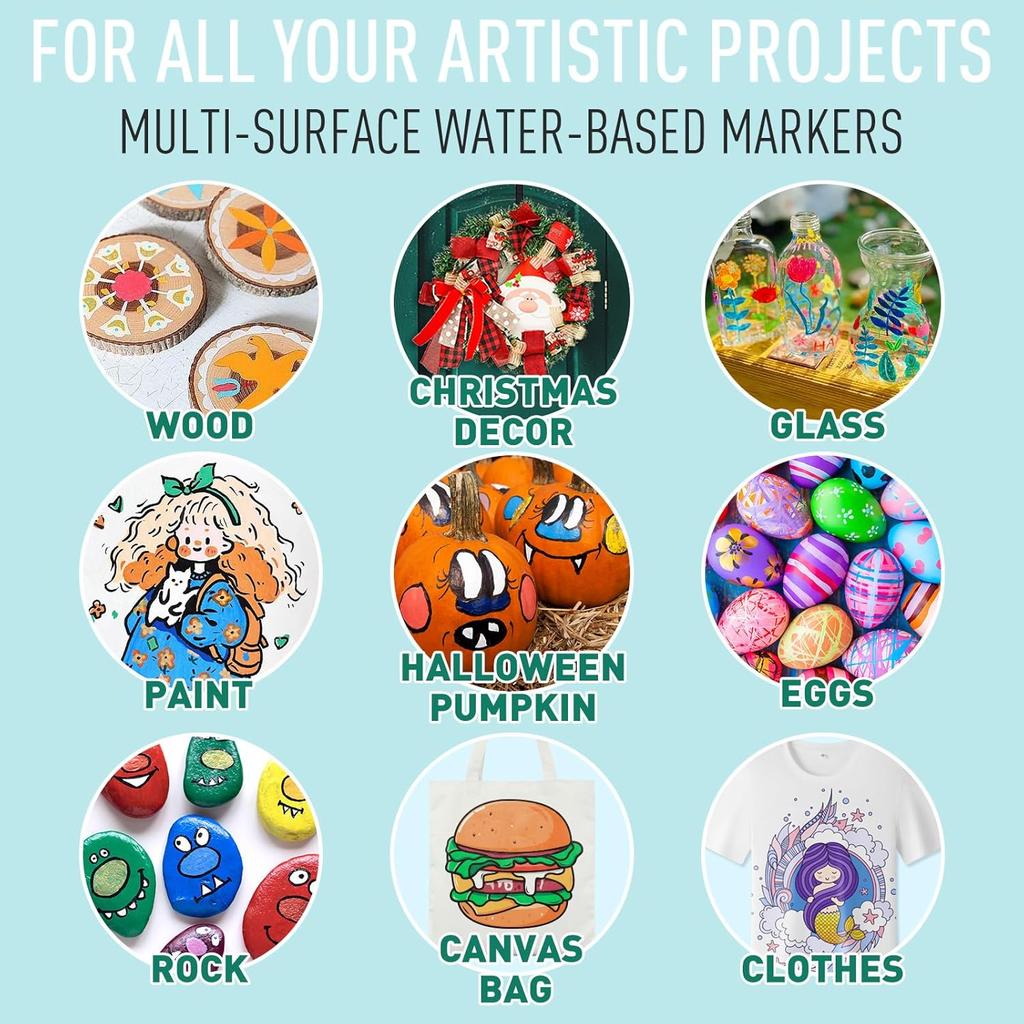 24 Colors Dual Tip Acrylic Paint Markers Pen Set with Brush Tip & Fine Tip Acrylic Marker Pens for Rock Wood Glass Fabric Canvas Paper Art Supplies