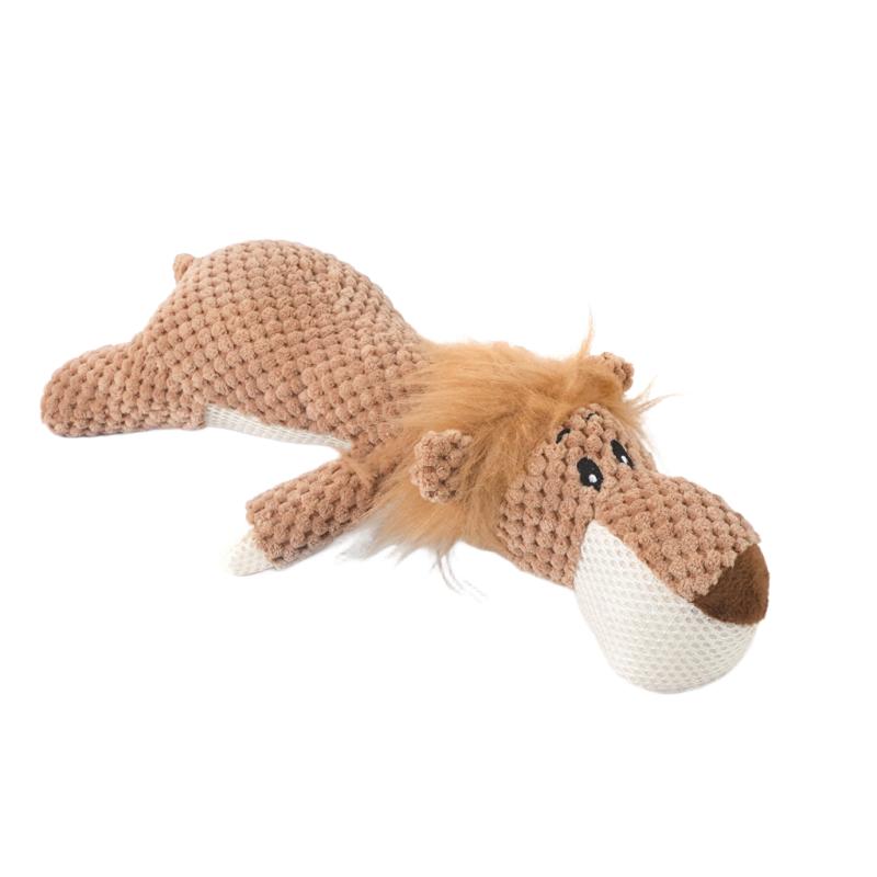 Quietschendes Plüsch-Löwen-Hundespielzeug, Interaktives Stoff-Haustier-Kauspielzeug für Welpen Kleine Hunde, Langlebiges Zähneputz-Knisterspielzeug