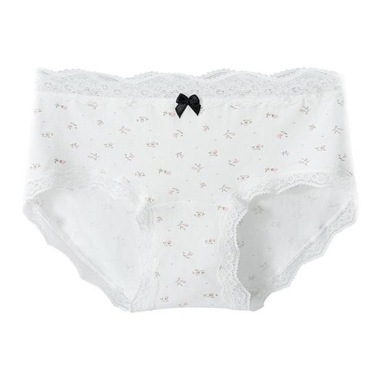 Bomullsunderkläder för kvinnor med spetskant Cheeky Hipster-trosor Mjuka andningsbara Bikinitrosor Mellanhöga Damunderkläder med rosett