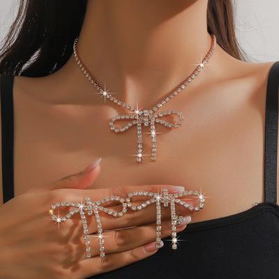 1 Set Elegantes Glänzendes Schleifen Ohrringe Halskette Set Für Frauen Mädchen Vintage Halskette Ohrringe Schmuckzubehör Geschenke